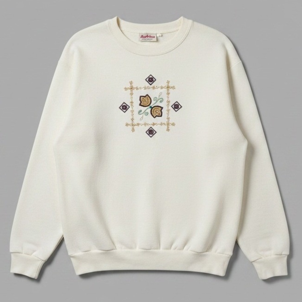 Logix Vintage Style Embroidered Butterfly Floral Ribbed Sweatshirt Women's Large